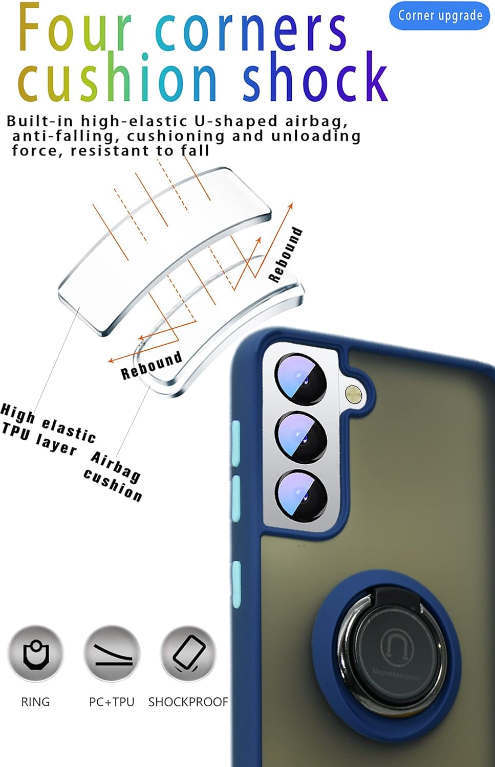 Ymxdmd Is Specially Designed for Samsung Galaxy S21 Plus/S21+ Anti-Fingerprint, Built-In 360° Rotating Ring Bracket Solid and Durable Magnetic Car Phone Case, Suitable for 6.7Inches Male-Blue  ymxdmd   