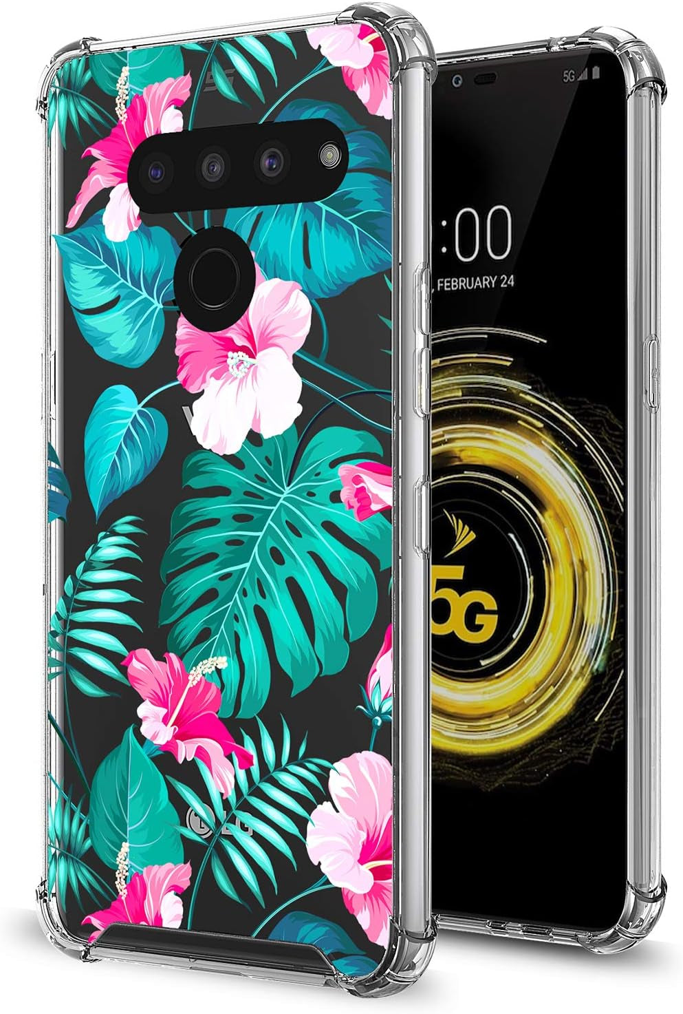 GORGCASE CASE Designed for LG V40 THINQ Slim Sleek Fit Hard PC Back Soft TPU Bumper Anti-Scratch [Shock Absorbing] Clear Fashion Pattern Full-Body Drop Protective Phone Cover for Girls Women Leaf  GORGCASE   