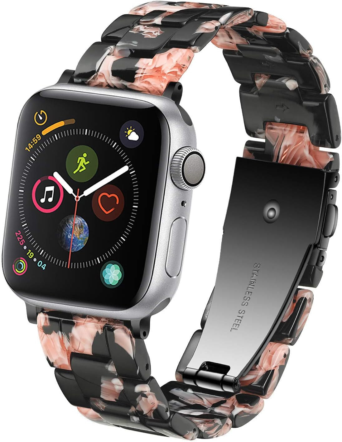 LINKWOW Compatible with Apple Watch Band 45Mm 42Mm 44Mm 49Mm 38Mm 40Mm 41Mm, Dressy Cute Resin Strap Bracelet Iphone Watch Band for Series Ultra/8/7/6/5/4/3/2/1/Se/Se2 Women Men  LINKWOW Black Rose 42/44/45/49mm 