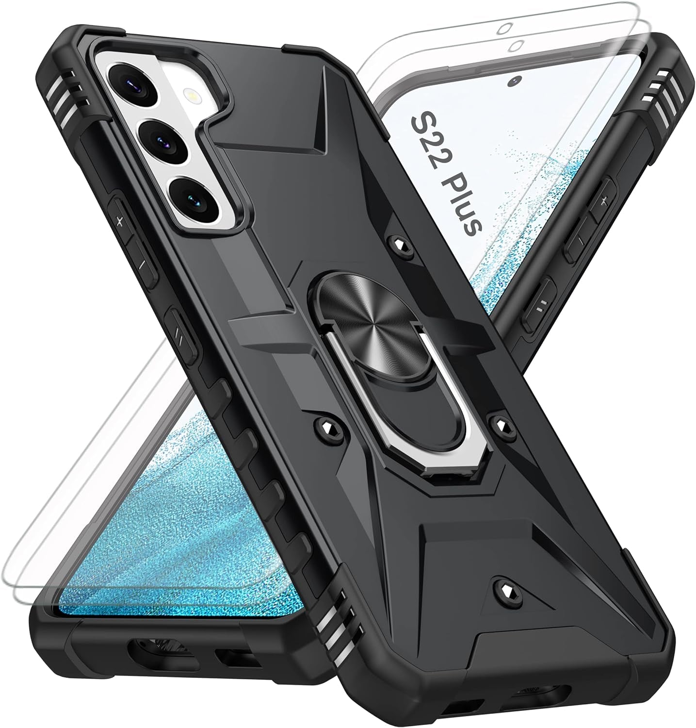 AKINIK for Samsung Galaxy S22 plus Case, S22 plus Case with Self Healing Flexible TPU Screen Protective [2 Pack],Military Grade Invisible Kickstand Case for Galaxy S22 plus (Black)  AKINIK Wj- Black  