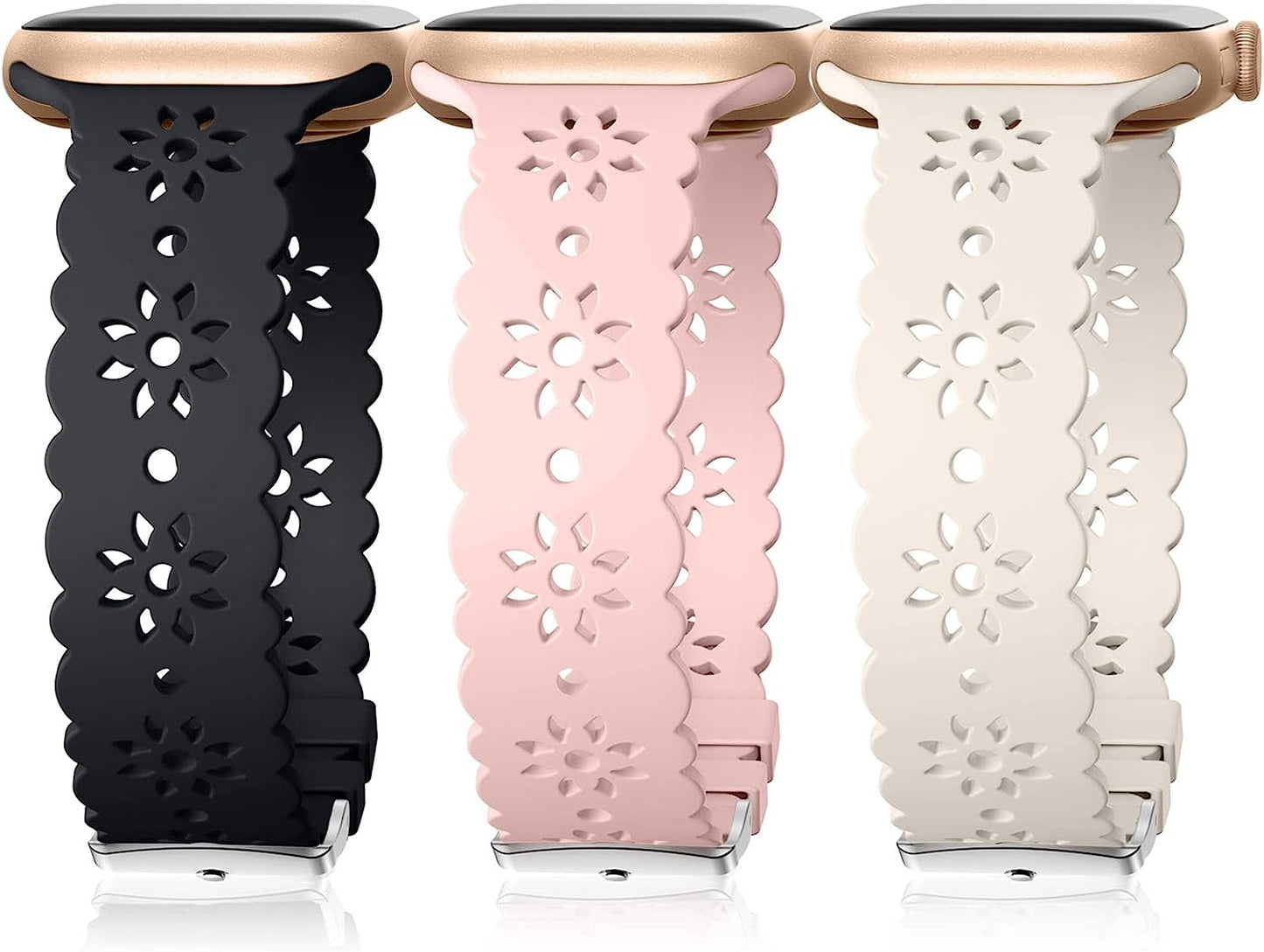 IMIVIO Hollow-Out Lace Slim Bands Compatible with Apple Watch 38Mm 40Mm 41Mm 42Mm 44Mm 45Mm 49Mm for Women Men, Hollow-Out Soft Replacement Strap for Iwatch Ultra Series 8 7 6 5 4 3 2 1 SE, 3 Pack  IMIVIO   