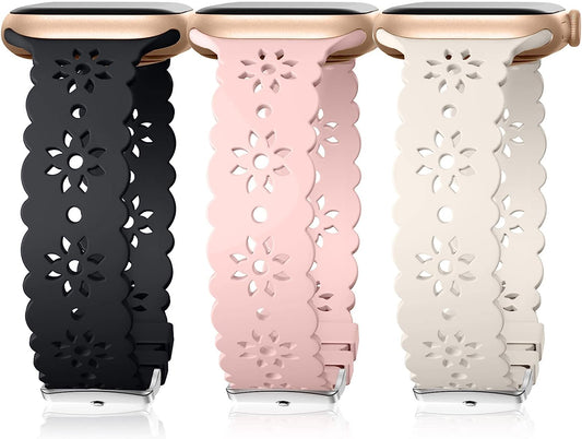 IMIVIO Hollow-Out Lace Slim Bands Compatible with Apple Watch 38Mm 40Mm 41Mm 42Mm 44Mm 45Mm 49Mm for Women Men, Hollow-Out Soft Replacement Strap for Iwatch Ultra Series 8 7 6 5 4 3 2 1 SE, 3 Pack  IMIVIO   