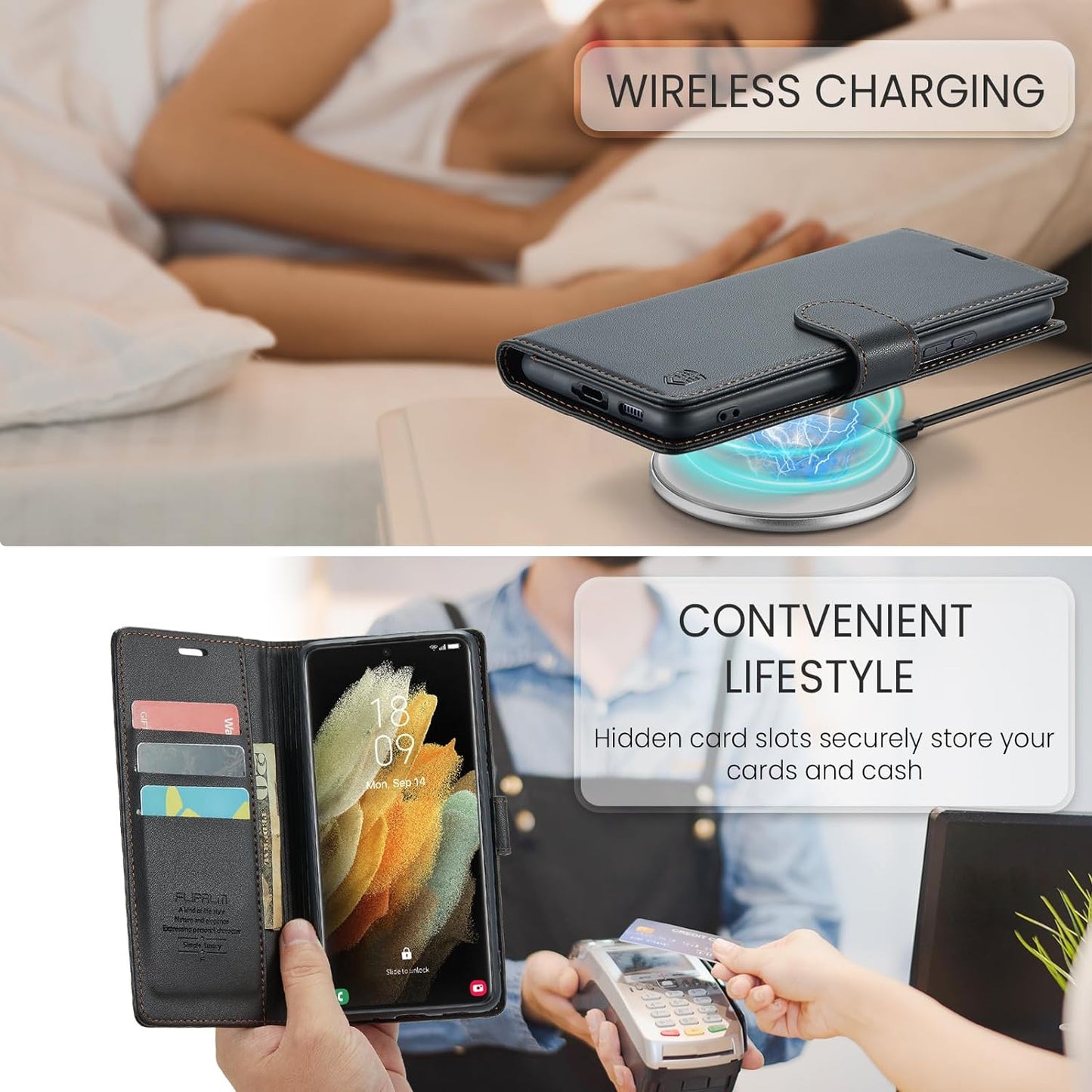 FLIPALM for Samsung Galaxy S21 Ultra Wallet Case with RFID Blocking Credit Card Holder, PU Leather Folio Flip Kickstand Protective Shockproof Cover Women Men for Samsung S21 Ultra Phone Case(Black)  FLIPALM   