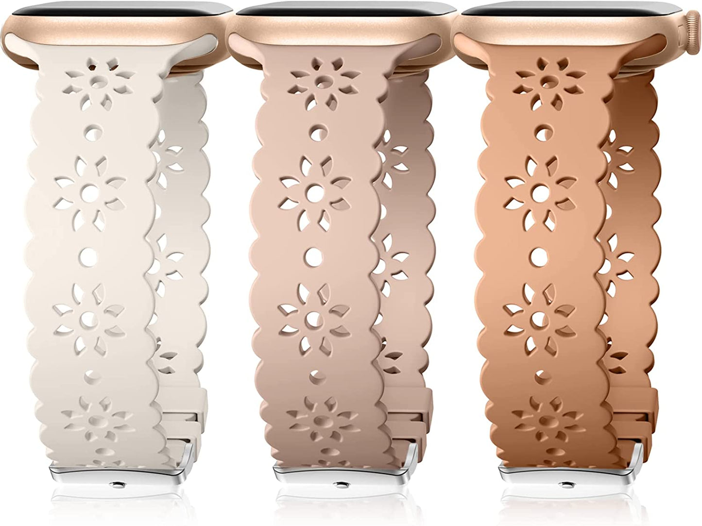 IMIVIO Hollow-Out Lace Slim Bands Compatible with Apple Watch 38Mm 40Mm 41Mm 42Mm 44Mm 45Mm 49Mm for Women Men, Hollow-Out Soft Replacement Strap for Iwatch Ultra Series 8 7 6 5 4 3 2 1 SE, 3 Pack  IMIVIO Starlight/Brown/Milk Tea 42mm/44mm/45mm/49mm 