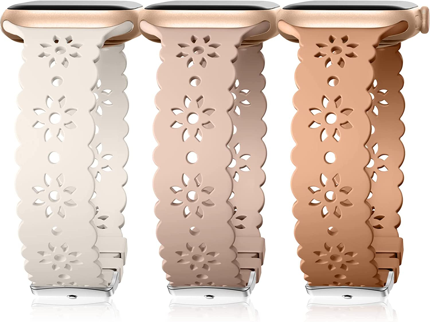 IMIVIO Hollow-Out Lace Slim Bands Compatible with Apple Watch 38Mm 40Mm 41Mm 42Mm 44Mm 45Mm 49Mm for Women Men, Hollow-Out Soft Replacement Strap for Iwatch Ultra Series 8 7 6 5 4 3 2 1 SE, 3 Pack  IMIVIO Starlight/Brown/Milk Tea 42mm/44mm/45mm/49mm 