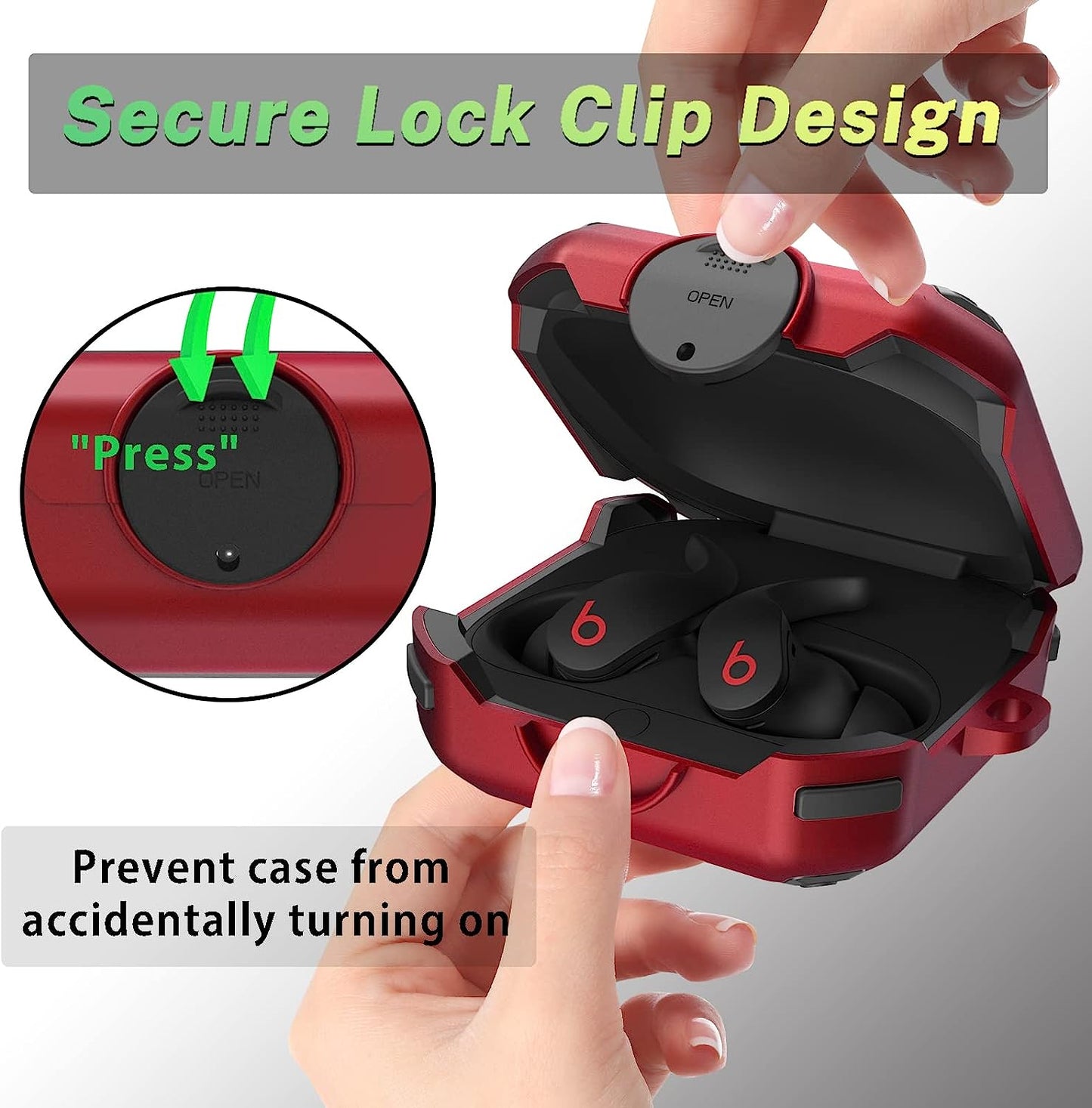 Case for Beats Fit Pro 2021, Secure Lock Cases Compatible with Beats Fit Pro Protective Cover Earbuds Carry Switch Protector with Anti-Lost Carabiner (Red)  AIBEAMER   