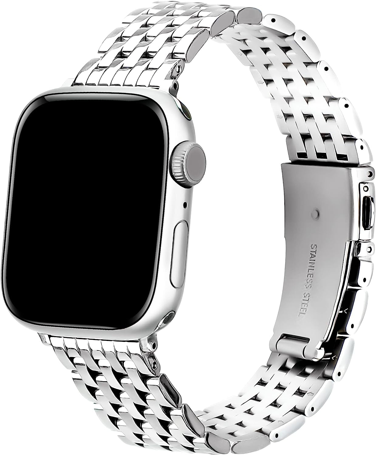 TISIMO for Apple Watch Band 38Mm 40Mm 41Mm 42Mm 44Mm 45Mm Series 8 7 6 5 4 3 2 1 SE SE2 Women and Men,Classic Stainless Steel Metal Watchband for Iwatch Bands,Pretty Shiny Look  TISIMO Shiny Silver 41mm 40mm 38mm 
