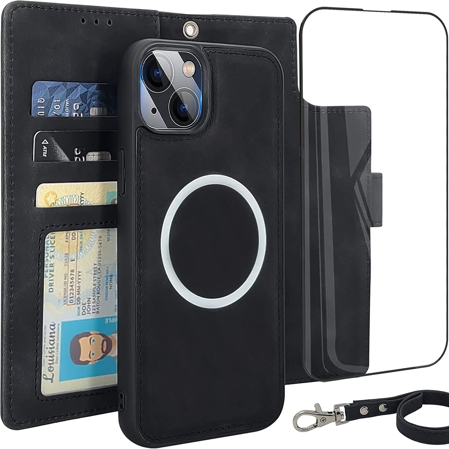 CAVOKAS Case Wallet for Iphone 14 Pro Wallet Case, 6.1 Inch Magnetic Detachable Leather Flip Case with Card Holders, Compatible with Magsafe Wireless Charging Kickstand Phone Cover RFID Block, Blue  CAVOKAS Black iPhone 14 Plus 