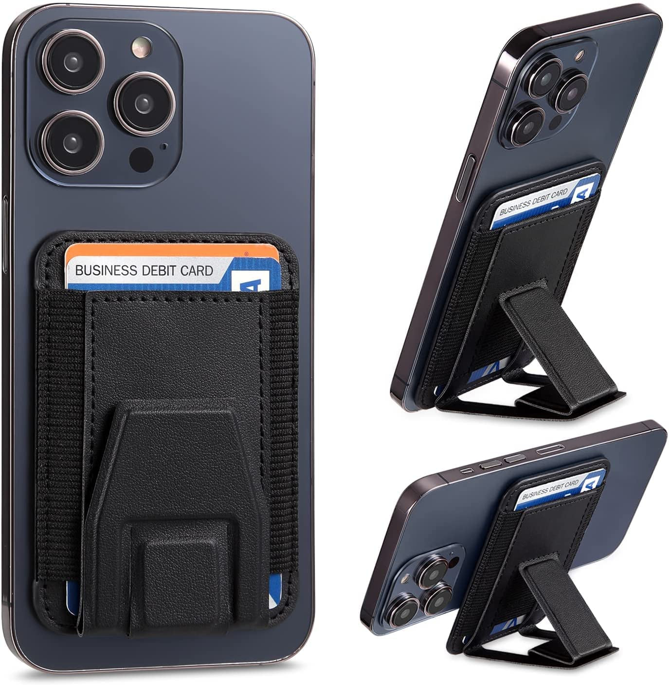 Morojular Magnetic Leather Phone Wallet Stand, Credit Card Holder Wallet with Magsafe for Iphone 14/14 Plus/14 Pro/14 Pro Max and 13/12 Series Magsafe Wallet, Hold up to 7 Cards, Black  Morojular   