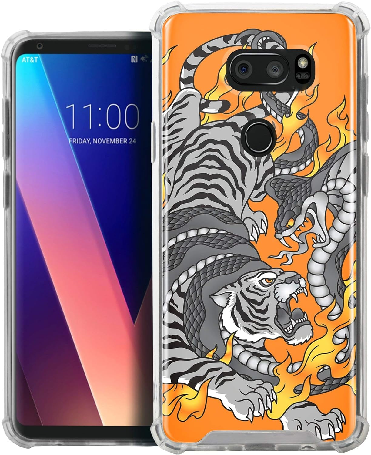 Casesondeck Fitted Case Compatible with [LG V30S Thinq and LG V30] Full Body Clear Bumper Case Slim Fitted Unique Cover (Cobra Tiger)  CasesonDeck   