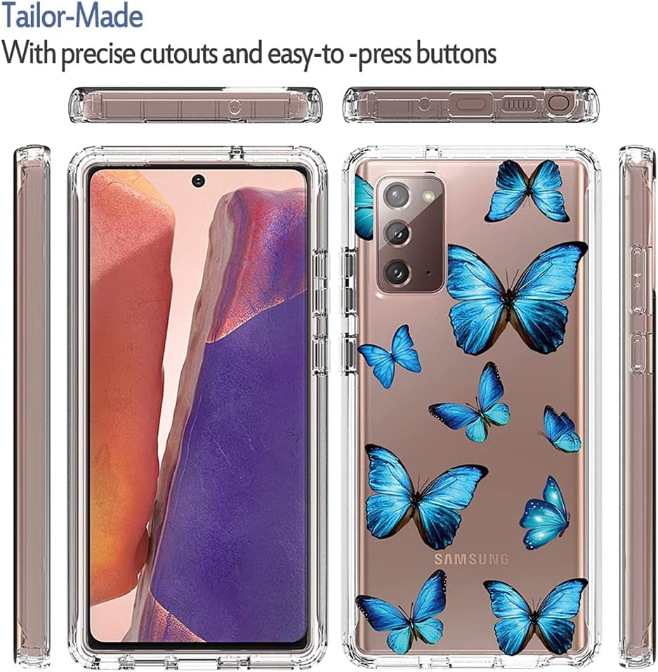 Zoeirc Case for Galaxy Note 20 5G, Samsung Note 20 Clear Case for Girls, Soft TPU 360 Full Body Shockproof Hybrid Bumper Crystal Clear Phone Case Cover for Samsung Galaxy Note 20 (Blue Butterfly)  Zoeirc   