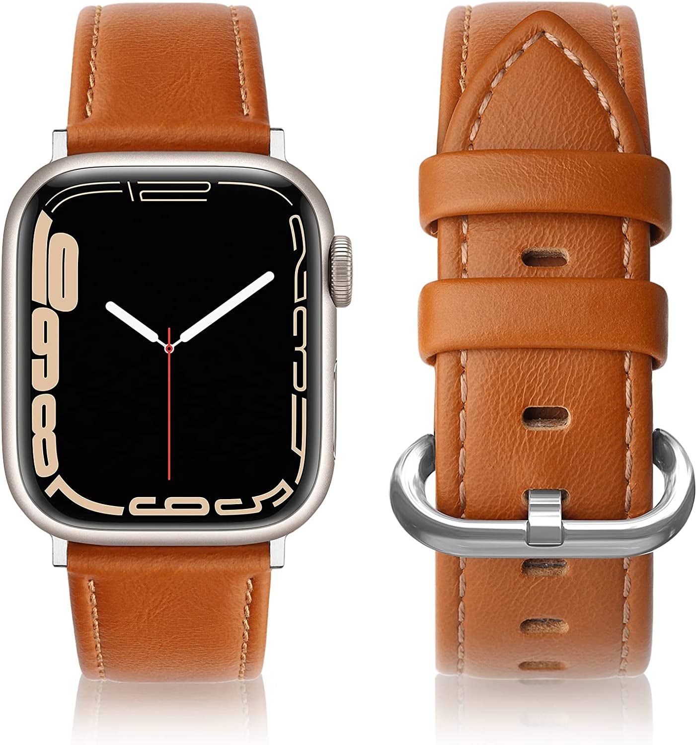 SWEES Leather Bands Compatible with Apple Watch Bands 41Mm 40Mm 38Mm Women Men, Genuine Leather Bands Replacement Strap for Apple Iwatch SE2 SE Series 8 7 6 5 4 3 2 1,Sports & Edition  SWEES Orange Brown  