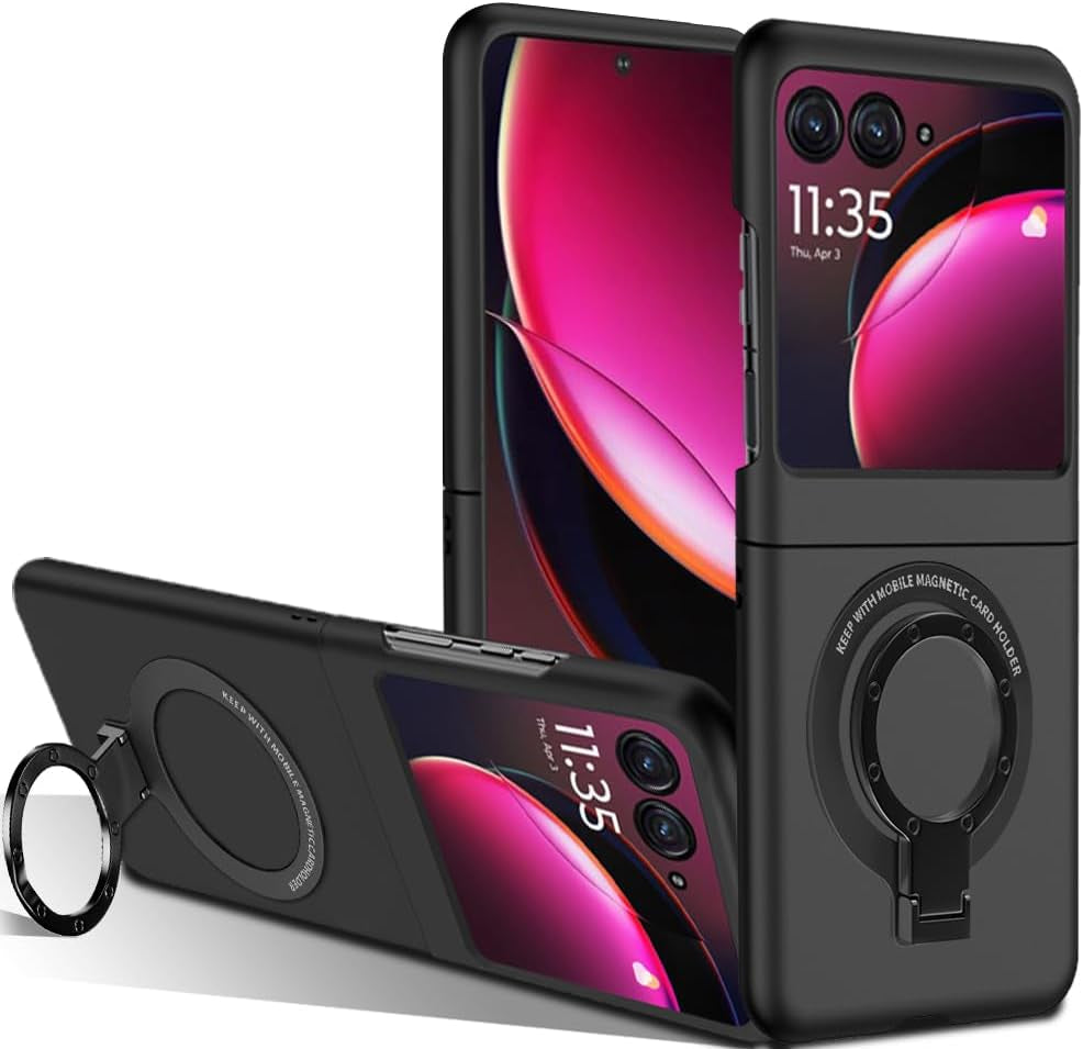 Case for Moto Razr plus 2023 Magnetic Phone Case,Ring Holder Kickstand Wireless Charging Hard PC Shockproof Protective Matte Cover Stand Case for Motorola Razr+ 2023 5G - White  pusiikeer Motorola Razr+ Plus 2023 Clear  