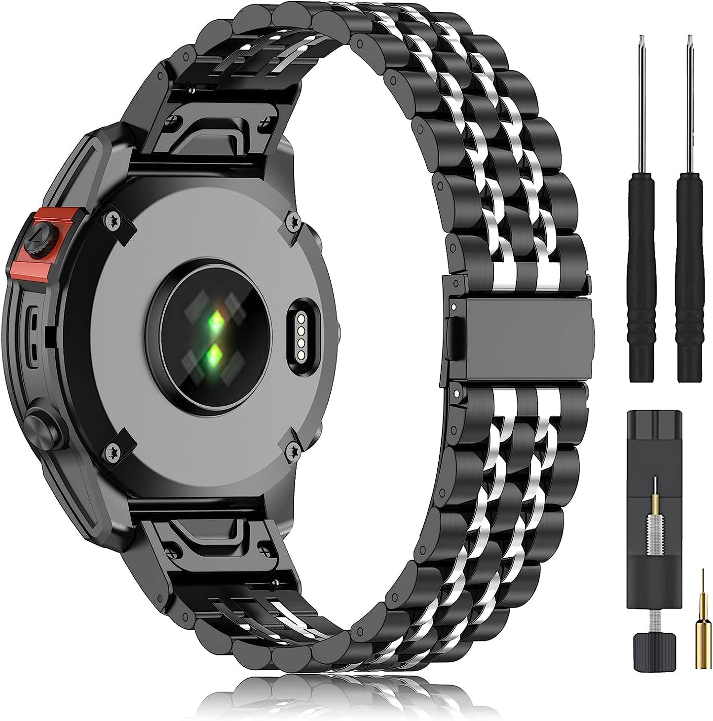 ZPJPPLX 22Mm Metal Watch Bands for Garmin Fenix 7/6 Pro/6,Stainless Steel Quickfit Strap for Fenix 5 Plus/5/Forerunner 965/955/945/935/Descent G1/Approach S60/Quatix5  ZPJPPLX Black/Silver  