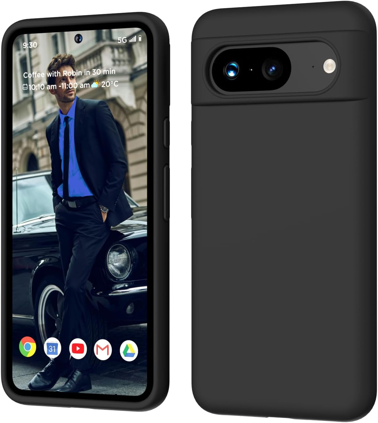 COFFKER Compatible with Pixel 8 Case, Liquid Silicone Case, Full Body Shockproof Protective Cover,【Soft Microfiber Lining】 Slim Thin Phone Case for Google Pixel 8 6.2 Inch, Chocolate Brown  COFFKER Black  