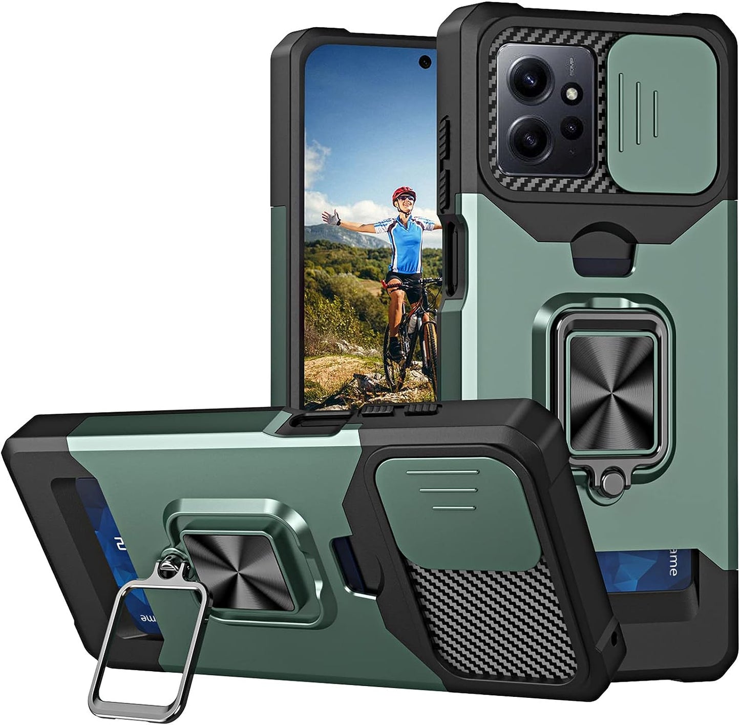 Ysnzaq for Xiaomi Redmi Note 12 4G Case with Card Holder and Sliding Camera (Not 5G), Military Grade Shockproof Protective Phone Cover for Xiaomi Redmi Note 12 4G YHZH Black  Ysnzaq Green  