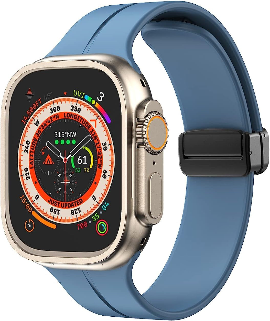 Meyzeli Compatible with Apple Watch Band 38Mm 40Mm 41Mm 42Mm 44Mm 45Mm 49Mm for Women Men, Soft Silicone Magnetic Buckle Sport Watch Band for Apple Watch SE Iwatch Series 8 7 6 5 4 3 2 1 Ultra  Meyzeli Celestial Blue- Black Buckle 42mm/44mm/45mm/49mm 