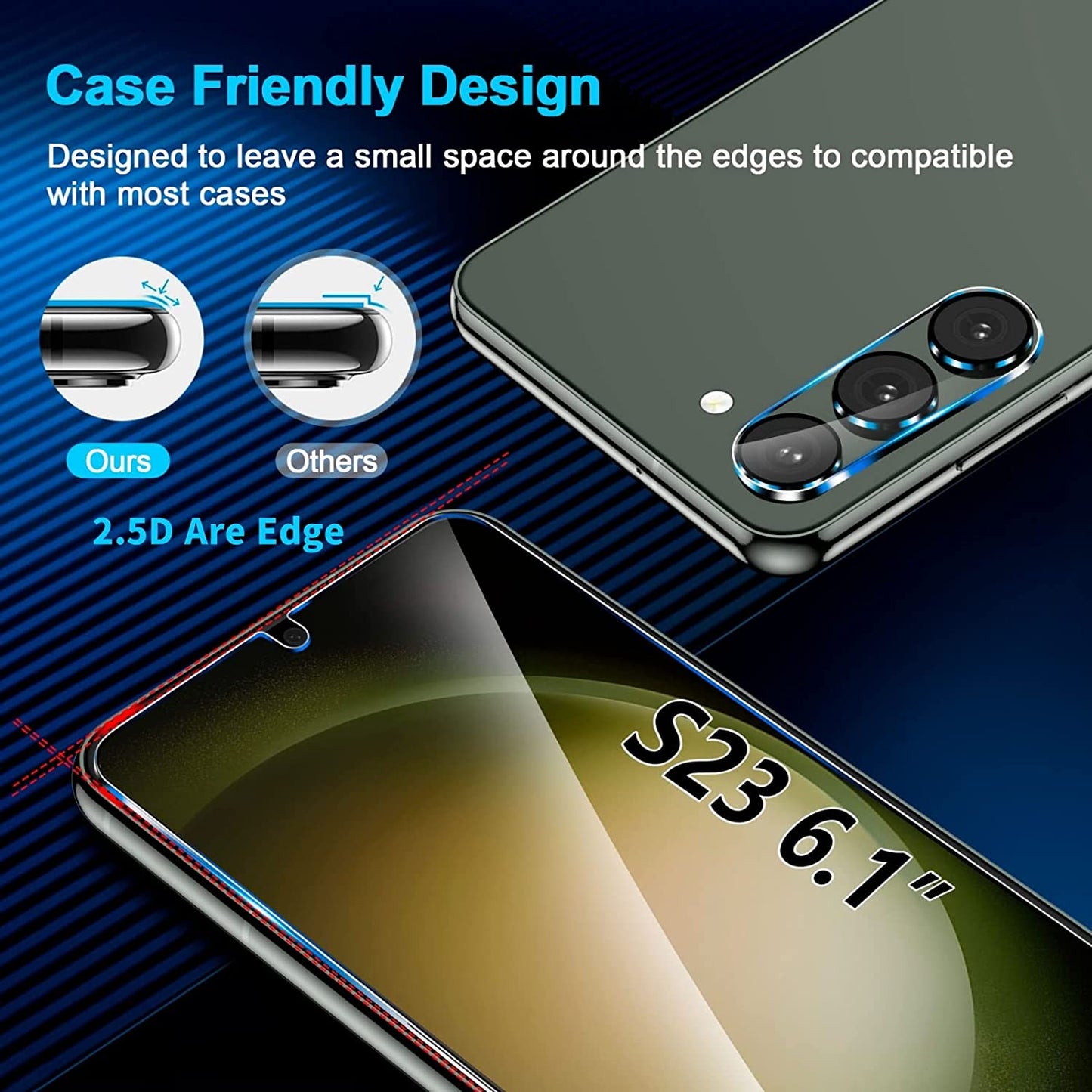 [3+3 Pack] for Samsung Galaxy S23 Screen Protector, 9H Tempered Glass, Ultrasonic Fingerprint Compatible, HD Clear Case Friendly for Samsung S23 Glass Screen Protector 5G  Samcorn   