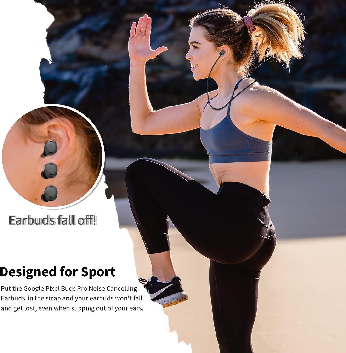 WOFRO Anti-Lost Strap for Google Pixel Buds Pro Earbuds (2022), Sports Soft Silicone Lanyard Accessories Compatible with Google Pixel Buds Pro - Noise Canceling Earbuds Neck Rope Cord (Black)  WOFRO   