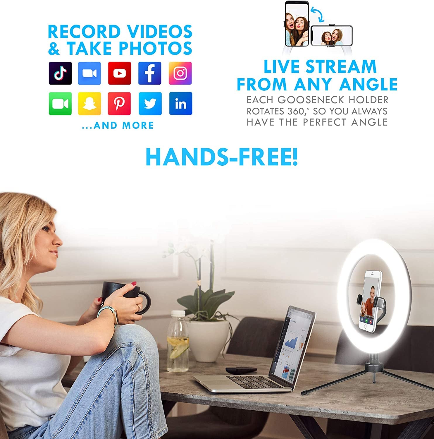 Aduro U-Stream Ring Light with Stand, 10" Desktop Light for Home Streaming Selfie Ring Light with Phone Holder for Makeup, Video Live Streaming, and Photography  Aduro   