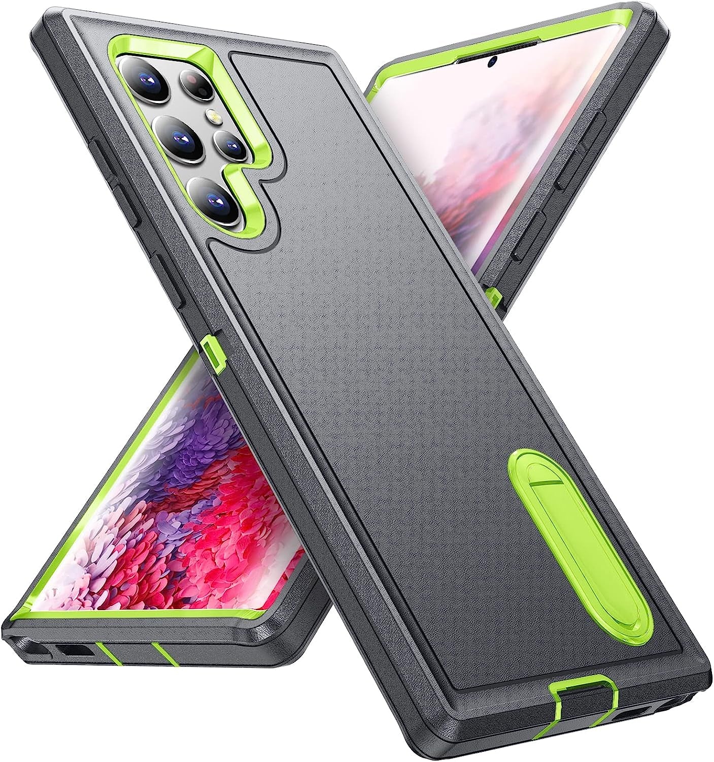 Fucozan for Samsung Galaxy S22 Ultra Case with Kickstand Case 3-Layer Military Grade Protective Case Cover Silicone Heavy Duty Rugged Shockproof for Galaxy S22 Ultra Phone Case (Purple Red+Pink)  Fucozan Gray+Green  