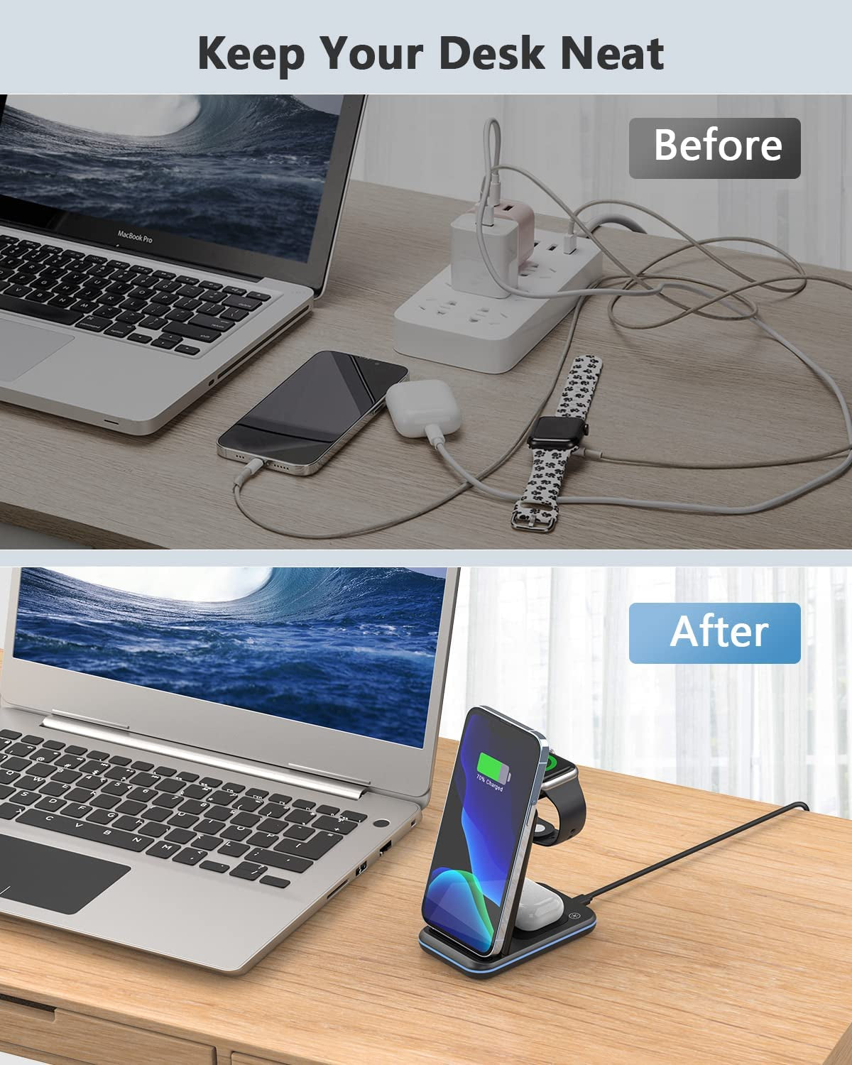 Wireless Charger, 3 in 1 Fast Wireless Charging Station, Wireless Charging Stand Dock 18W Foldable for Apple Watch SE/7/6/5/4/3/2 Airpods 3/2/Pro Iphone 13/12/11/Pro/Xs/Xs Max/Xr/X/Se/8/8 Plus  Bauhoo   