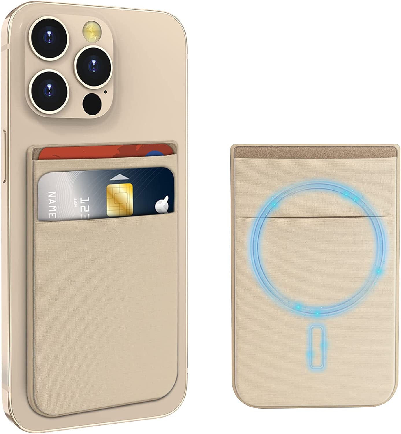 Cloudvalley Magnetic Card Wallet Designed for Iphone Magsafe, Stretchy Lycra Double Pocket Credit ID Card Holder Case for Back of Iphone 14 / Iphone 13 & 12 Mag Safe, Black  CloudValley Khaki  