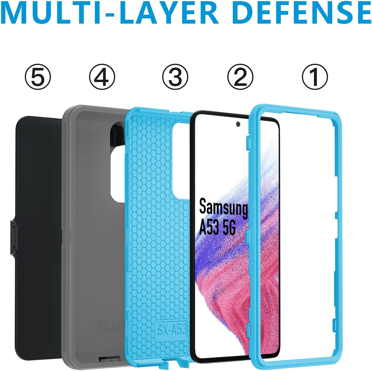 Case for Galaxy A53 5G,Samsung A53 Heavy Duty Case[ with Clip][Shockproof] [Dropproof] [Dust-Proof], Case for Samsung Galaxy A53(Gray/Skyblue)  muitq   