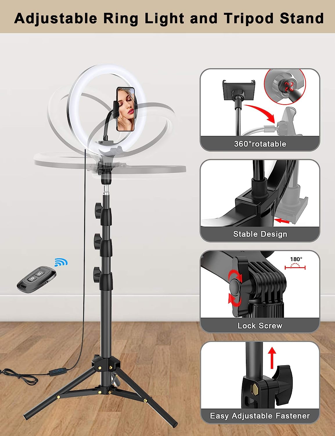 10.2" Selfie Ring Light with Tripod Stand & Phone Holder, Tryone LED Circle Light Halo Light for Video Recording/Makeup/Photography/Live Stream/Vlog  Winbywin   