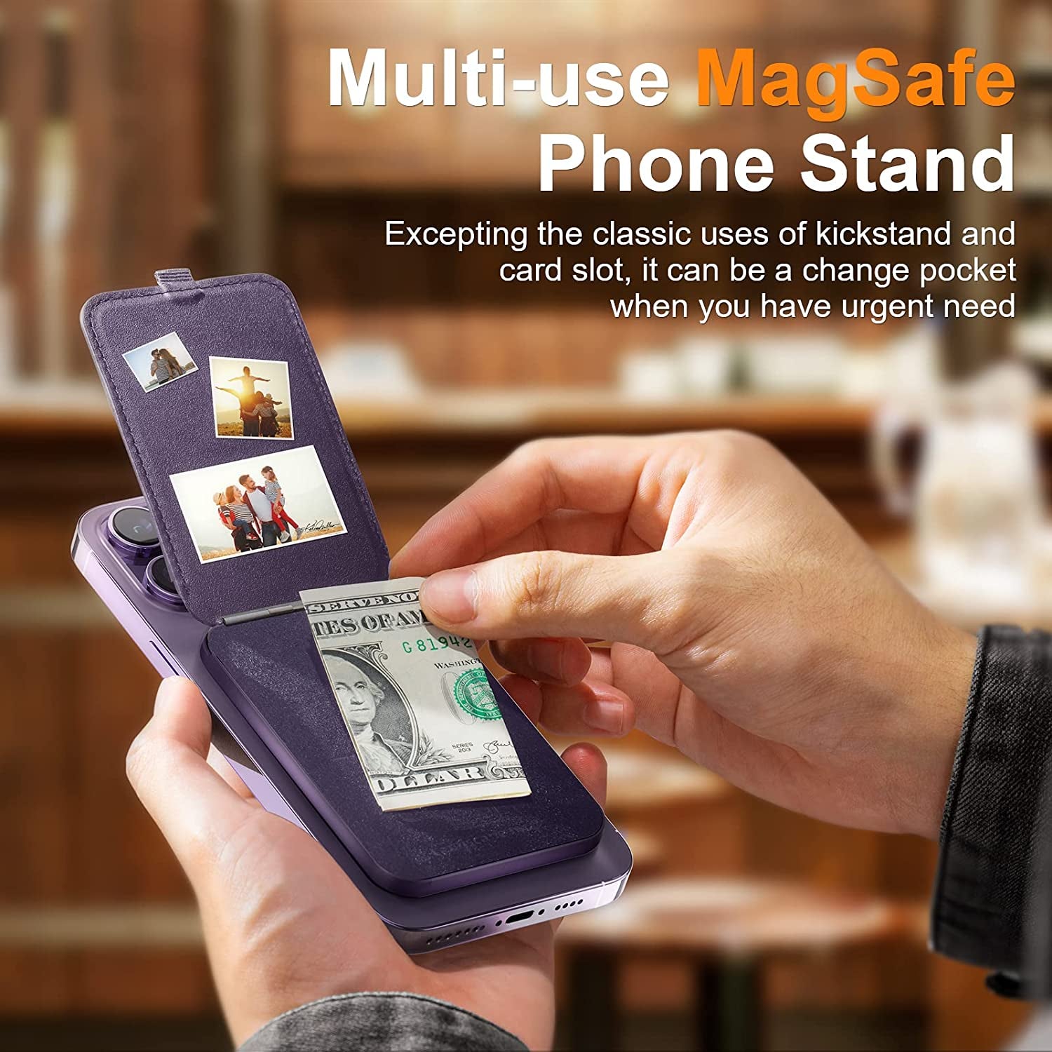 Qilmii Compatible Magsafe Wallet Stand for Apple, Skin Friendly Leather Card Slot with Adjustable Kickstand & Holder, Fit for Iphone 14/13/12 Series  kingxbar   