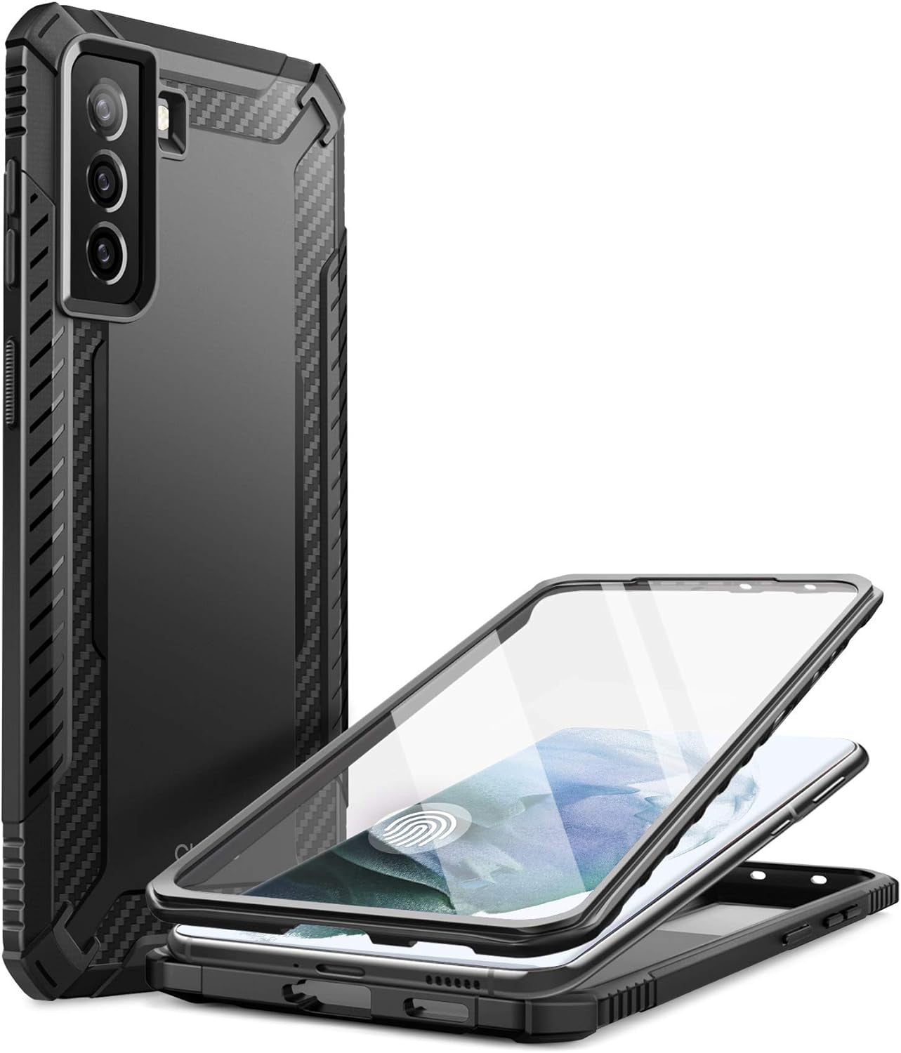 Clayco Xenon Series Case for Samsung Galaxy S21 5G, [Built-In Screen Protector] Full-Body Rugged Cover Compatible with Fingerprint Reader, 6.2 Inch 2021 Release (Black)  Clayco   