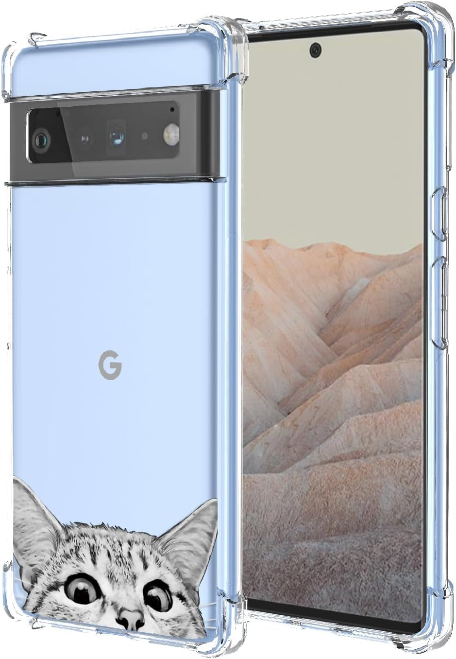OEURVQO for Pixel 6 Pro Google 6 Pro G8VOU Case Clear Cute Cat Pattern Cartoon Animal Soft TPU Shockproof Bumper Anti-Scratch Protective Phone Case for Google Pixel 6 Pro 5G (Staring Cat)  OEURVQO   