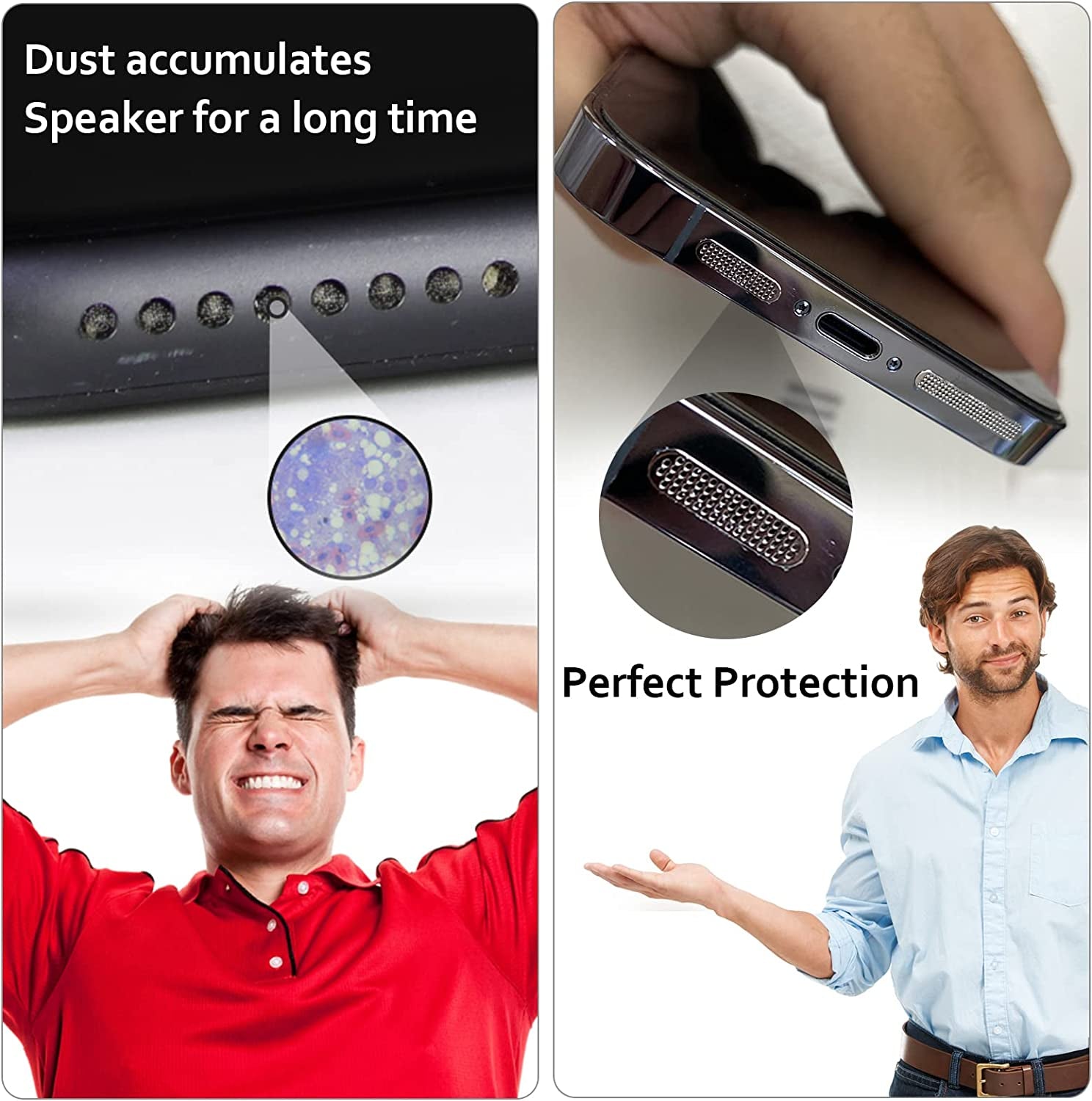 16 PCS Iphone Metal Speaker Dust Cover (8PCS Black and 8PCS Silver) 2PCS Iphone Metal Dust Plug 10PCS Silicone Dust Plugs,With Cleaning Tools Compatible Iphone 12/13 /14 Pro/Pro Max/Iphone Series  Pohgelan   