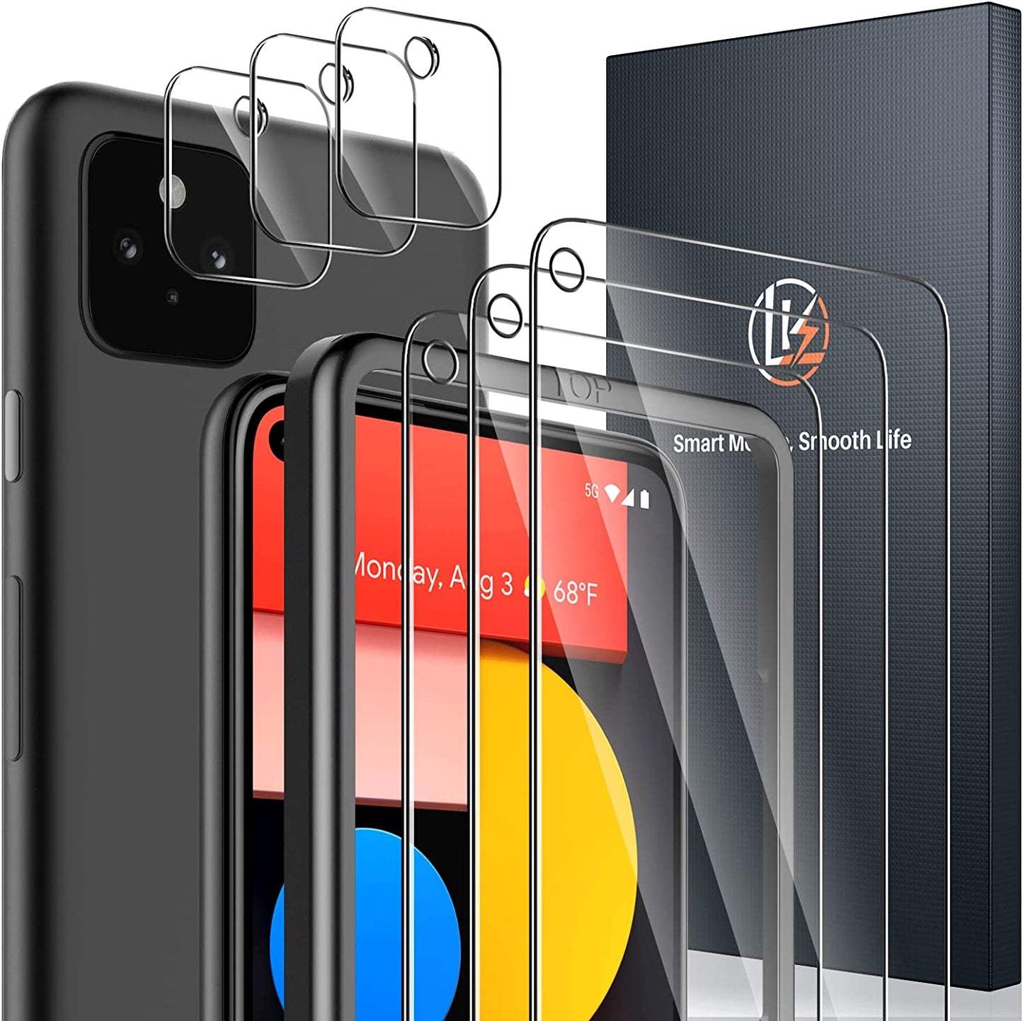 LK [2+2] Designed for Google Pixel 6 Pro Flexible TPU Film Screen Protector [Not Glass ]+ 2 Pack Tempered Glass Camera Lens Protector,Fingerprint Support, anti Scratch, Hd-Ultra Thin, Bubble-Free  LK Clear Google Pixel 5 6.0-Inch 