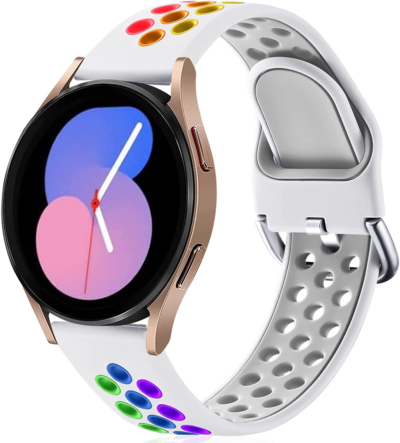 Lerobo Sport Bands Compatible with Samsung Galaxy Watch 4 Band/Galaxy Watch 5 Band,Active 2 Watch Bands/Galaxy Watch 3 Band/Galaxy Watch Band, 20Mm Soft Silicone Sport Strap Replacement Women Men  Lerobo A White-Colorful Large 