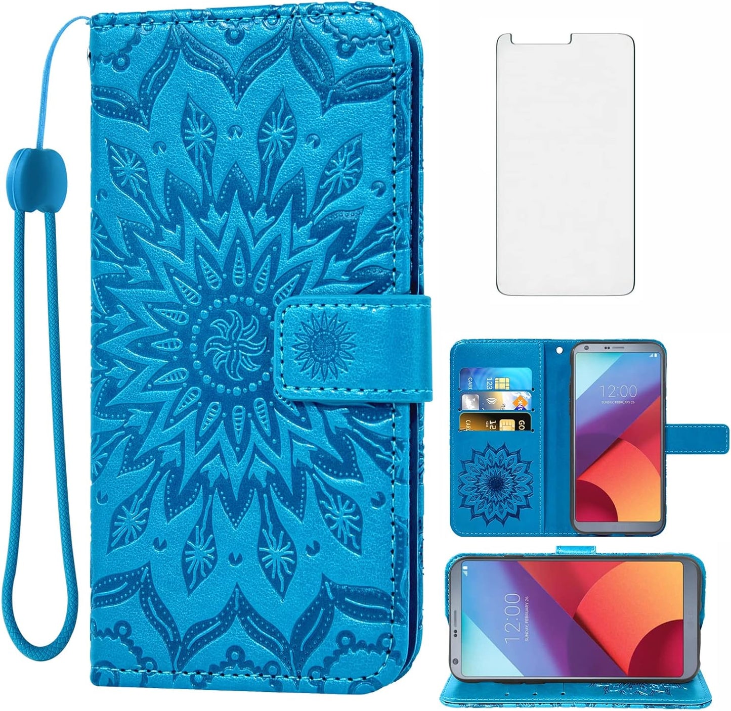 Phone Case for LG G6 Wallet Cases with Tempered Glass Screen Protector and Leather Slim Flip Cover Card Holder Stand Cell Accessories LGG6 Thinq LG6 Thin Q G 6 plus G6+ 6G VS988 H872 Women Purple  Asuwish Blue  