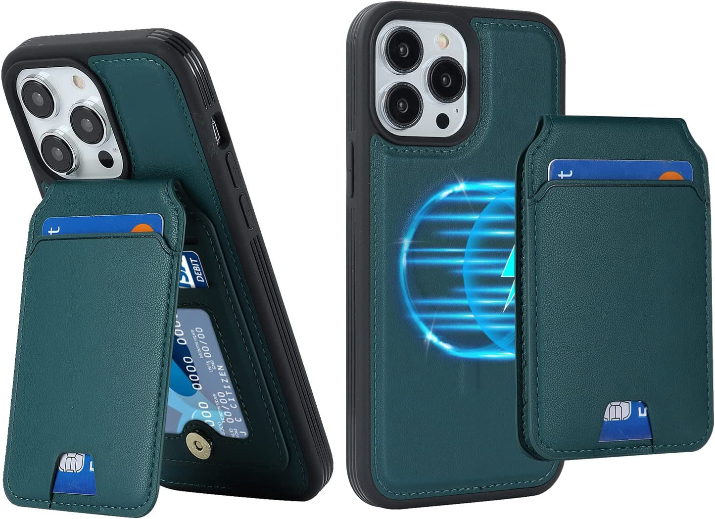 Ｈａｖａｙａ Iphone 13 Pro Max Phone Case Magsafe Compatible,Iphone 12 Pro Max Case Wallet with Card Holder,Magnetic Detachable,Magnetica Mag-Safe Cover with Kickstand for Women and Men-Purple  Ｈａｖａｙａ Green iPhone 13 Pro Max & iPhone 12 Pro Max 