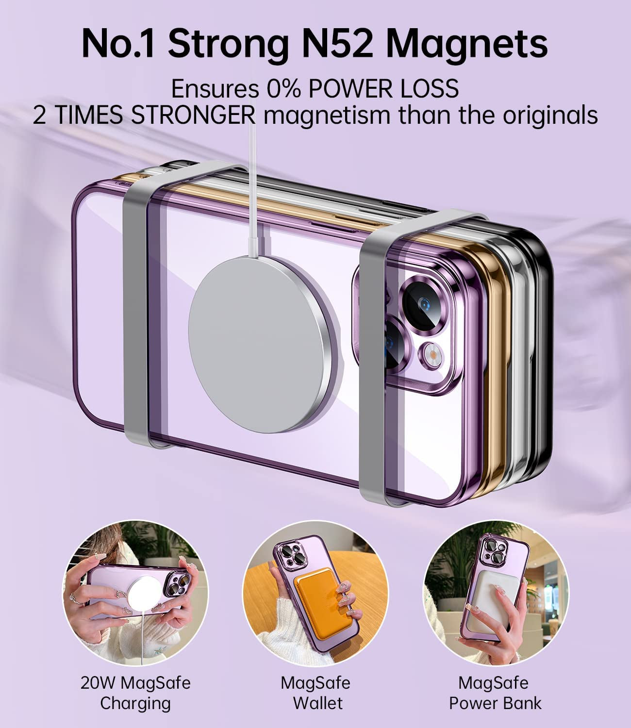JUESHITUO Magnetic Matallic Glossy Clear for Iphone 14 Case with Full Camera Cover Protection [No.1 Strong N52 Magnets] [Military Grade Drop Protection] for Women Girls Phone Case (6.1")-Purple  JUESHITUO   