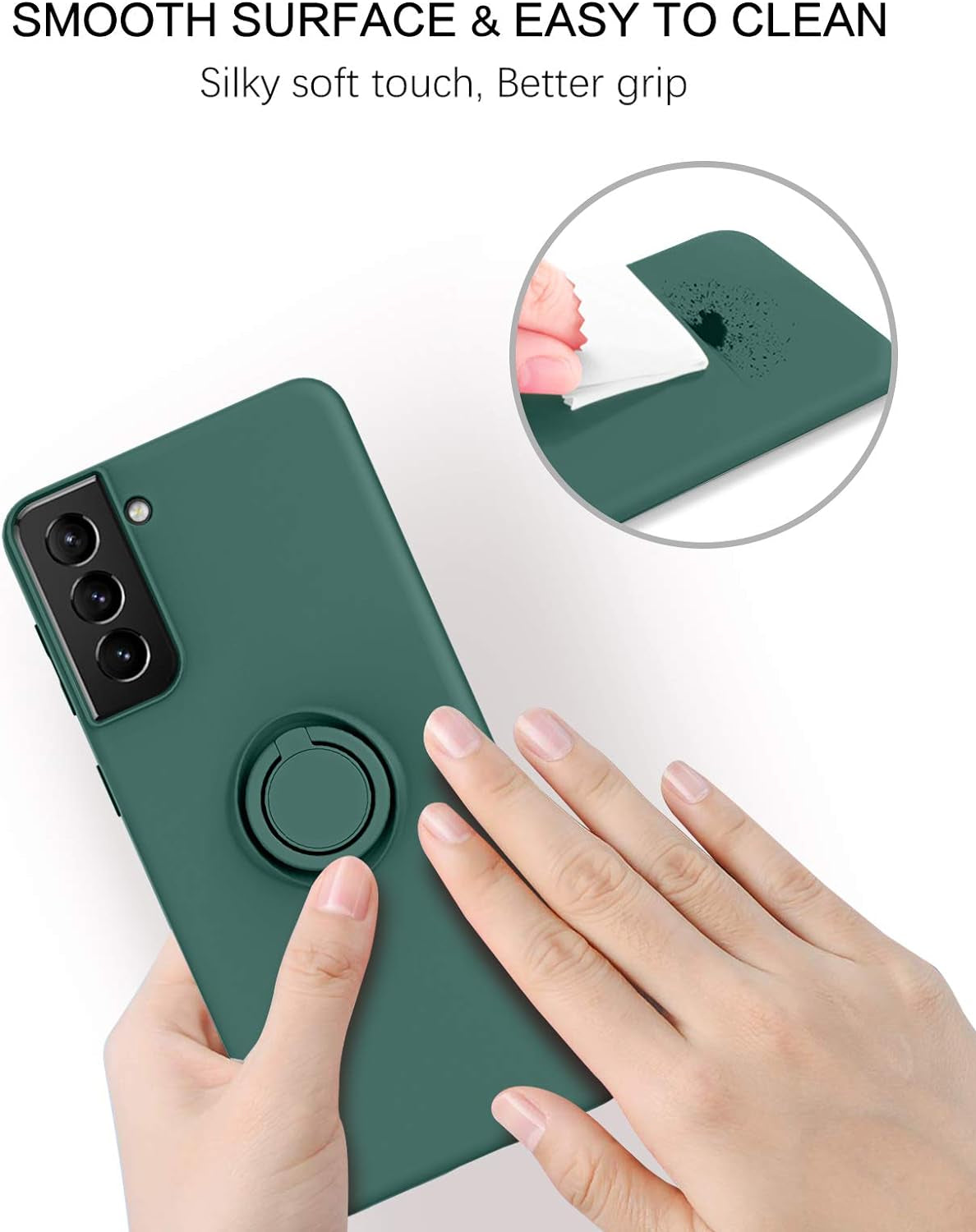 BENTOBEN Compatible with Samsung Galaxy S21 plus Case, Slim Silicone Soft Rubber with 360° Ring Holder Kickstand Car Mount Supported Protective Cases for Samsung Galaxy S21+ plus 6.7", Midnight Green  BENTOBEN   