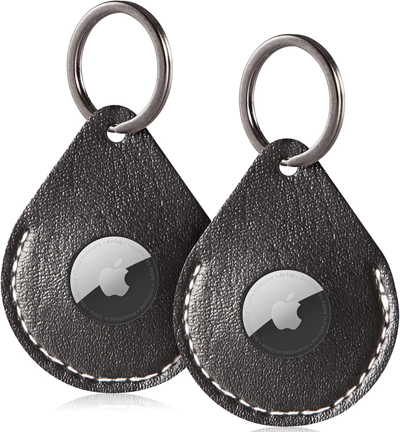 FOREVERFLYBIRD 4 Pack Airtag Holder Leather Case Air Tag Cover Keychain GPS Tracker Remote Finder Key Travel Backpack Pet Locator,Grey,White,Pink,Red  FOREVERFLYBIRD Black-2Pack  