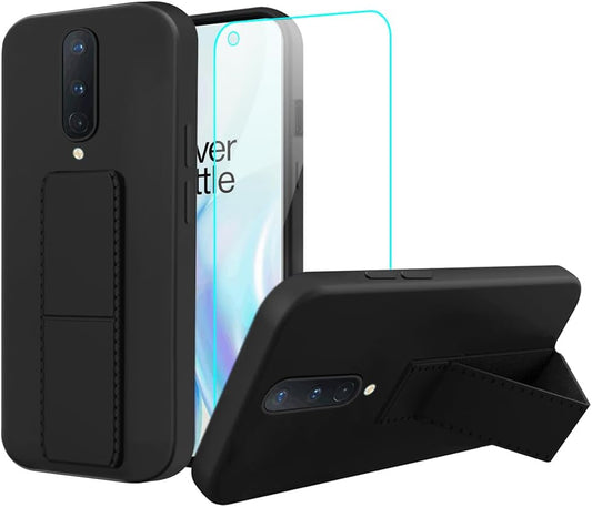 Case for Oneplus 8 2020 Phone Case, Stand Case with Tempered Glass Screen Protector Hidden Folding Kickstand Shockproof Protective Cover Silicone TPU Phone Case for Oneplus 8 - Black  Sitikai   