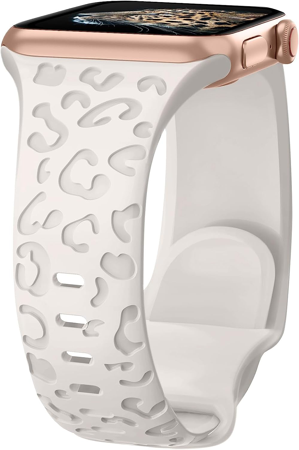 Leopard Engraved Silicone Watch Band for Apple Watch Band 38Mm 40Mm 41Mm 42Mm 44Mm 45Mm Women Men,Waterproof Cheetah Sport Strap Wristbands for Iwatch Series 8 7 6 SE 5 4 3 2 1  Alibaydoo Starlight 38MM/40MM /41MM 