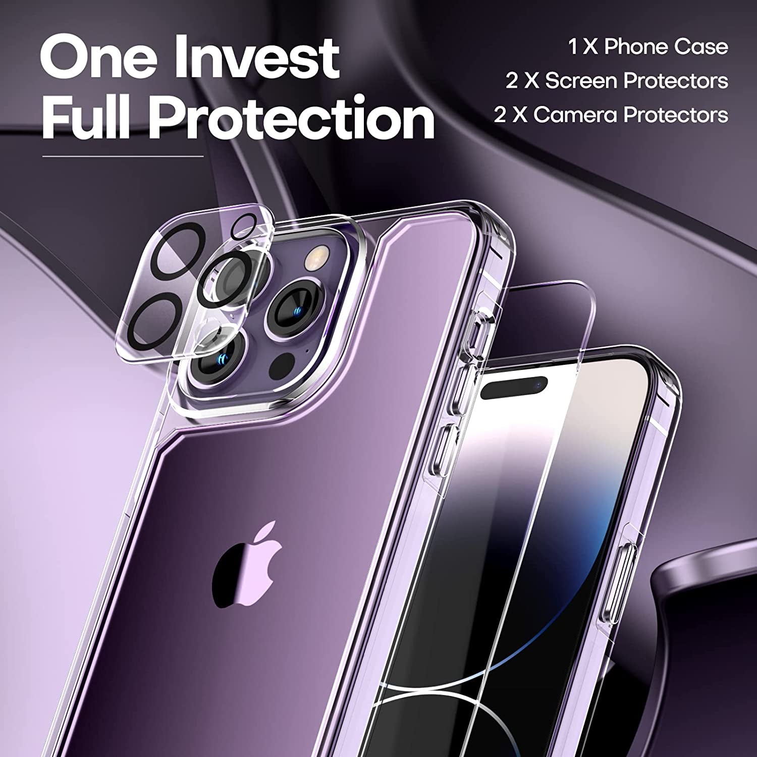 TAURI 5-In-1 for Iphone 14 Pro Case Clear, [Not Yellowing] with 2X Screen Protectors + 2X Camera Lens Protectors, [Military Grade Drop Protection] Shockproof Slim Phone Case for Iphone 14 Pro  TAURI   