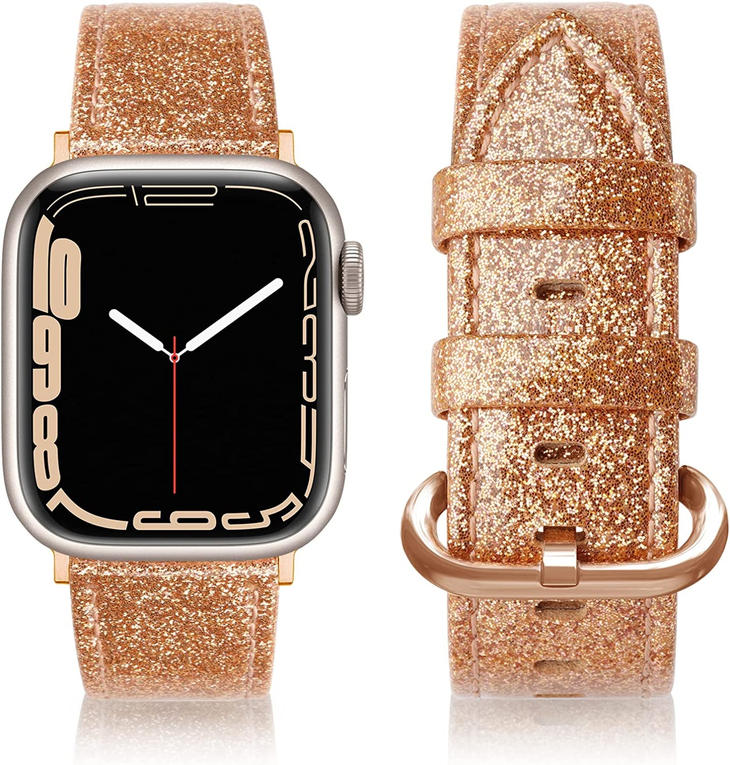 SWEES Leather Bands Compatible with Apple Watch Bands 41Mm 40Mm 38Mm Women Men, Genuine Leather Bands Replacement Strap for Apple Iwatch SE2 SE Series 8 7 6 5 4 3 2 1,Sports & Edition  SWEES Glitter Rose Gold  