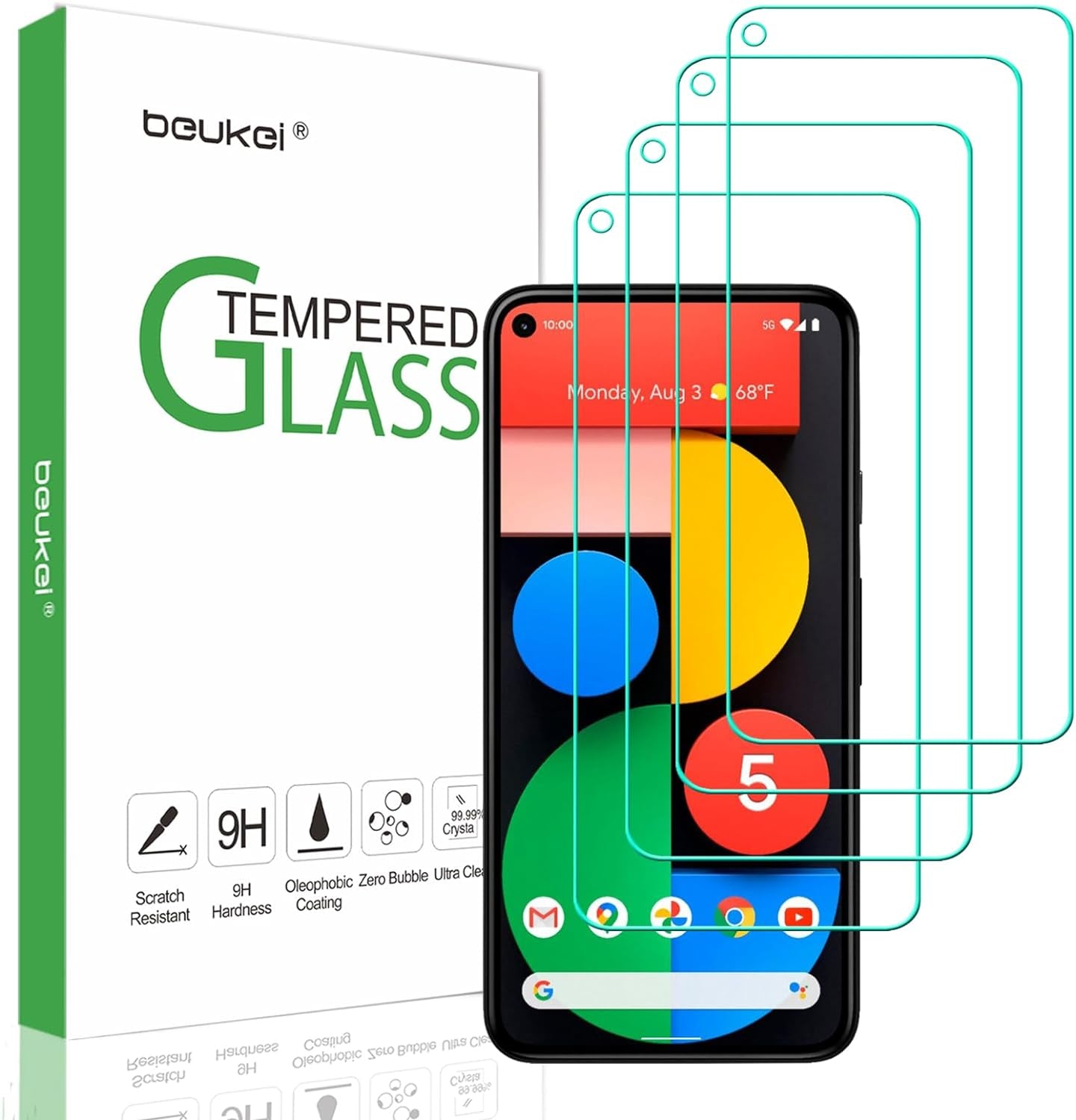 Beukei (4 Pack) Compatible for Google Pixel 5 5G / Google Pixel 5 Screen Protector Tempered Glass, Touch Sensitive,Case Friendly, 9H Hardness  Beukei   