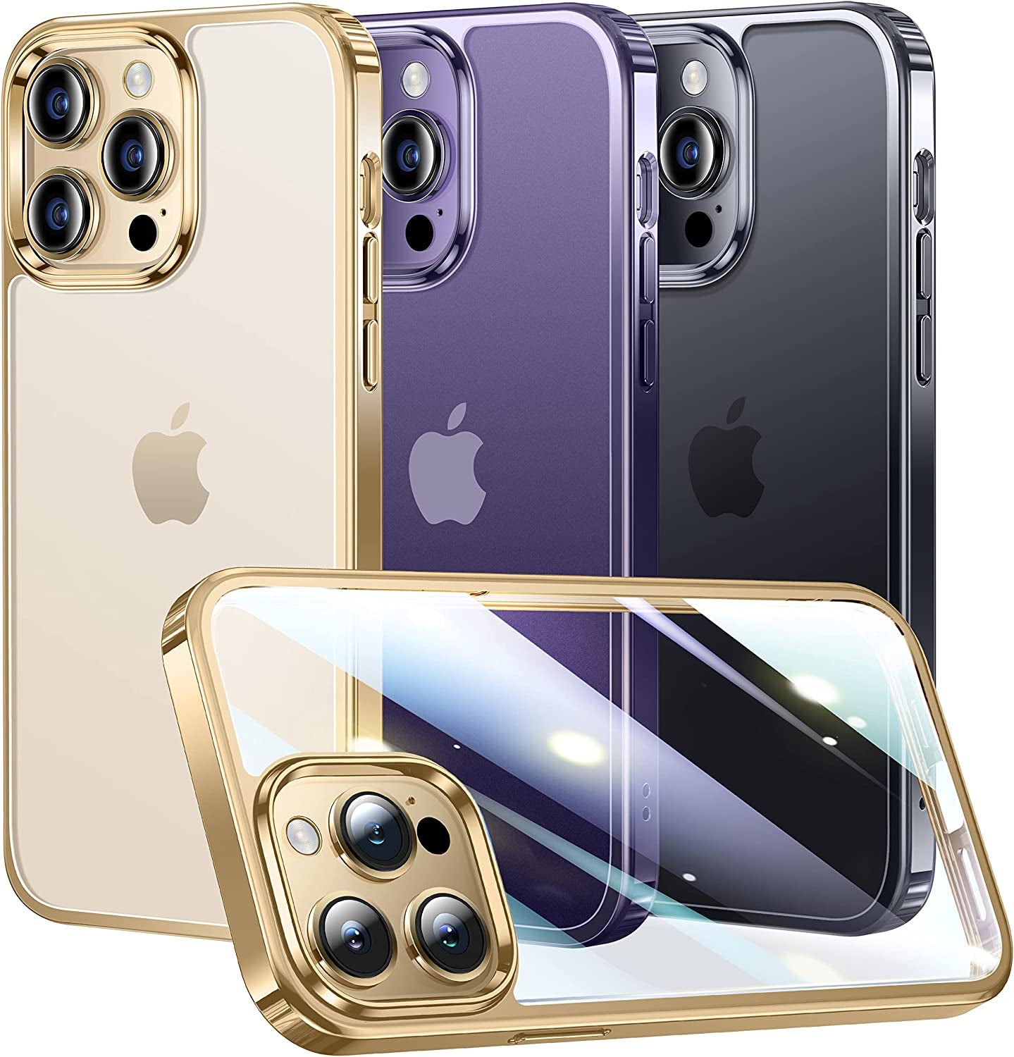 Alphex Invisible Clear Case for Iphone 14 Pro [Look as Caseless] [Never Yellowing] 8FT Military Grade Protective Soft Glossy Bumper Matte Slim Women Men Phone Cover 6.1 Inch, Matte Clear  Alphex Gold  