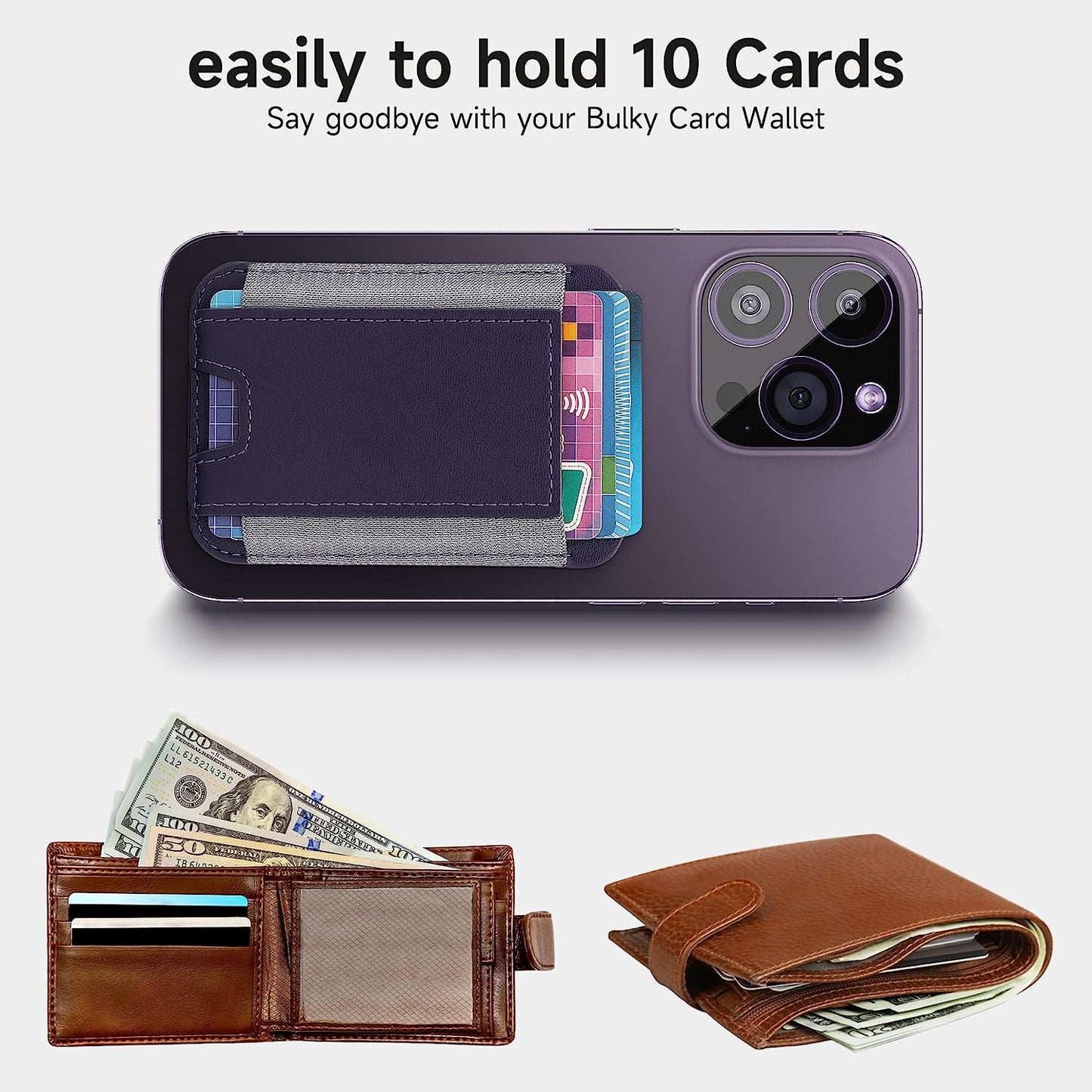 GANSBOL Magnetic Phone Wallet with Magsafe, Magnetic Magsafe Leather Wallet for Iphone 12/13/14 Series, Card Wallet Holder for Apple Magsafe, Fit 10 Cards, Deep Purple  GANSBOL   