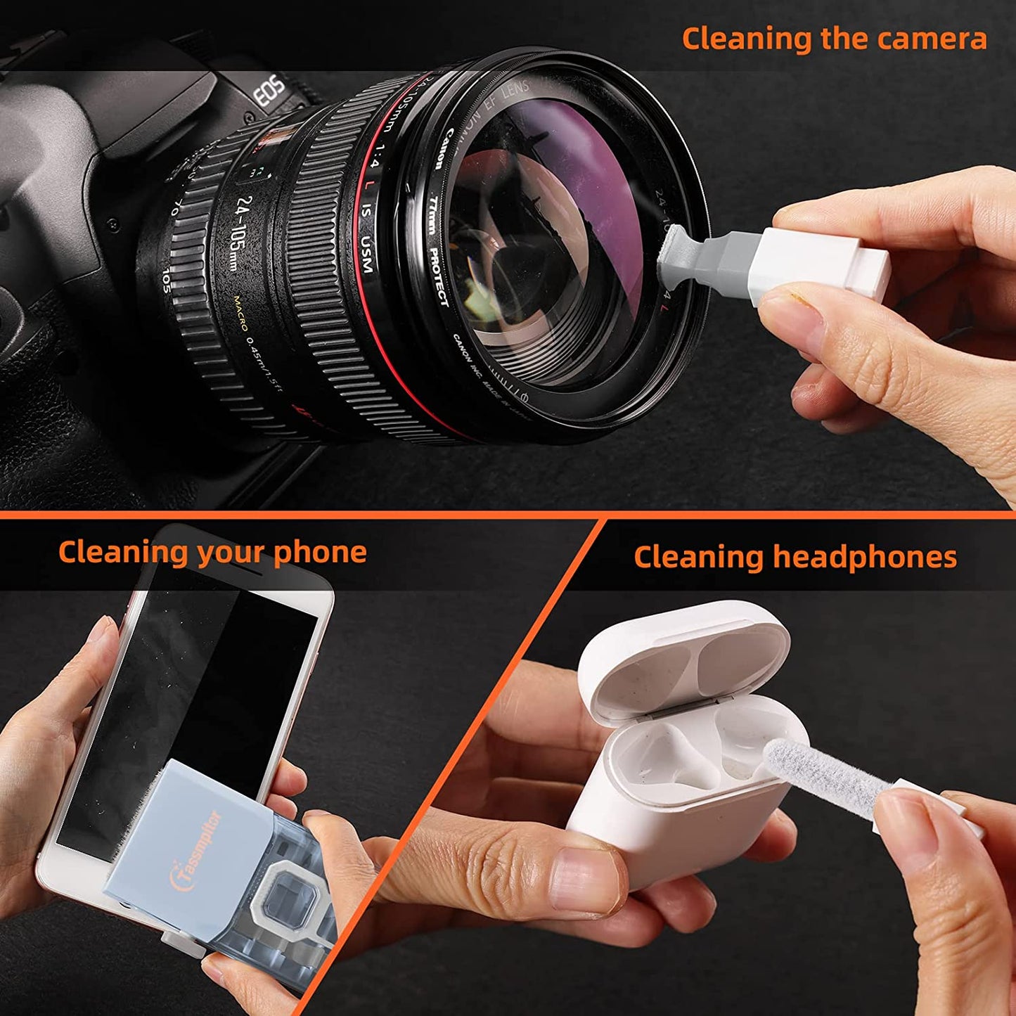 10-In-1 Laptop Keyboard Cleaner Cleaning Kit, Electronics Screen Cleaner Repair Tool with 3 in 1 Earbud Cleaner Pen, Camera Lens Pen, Suit for Macbook Ipad, Iphone, Cell Phone, PC Monitor with Patent  Tassmpitor   