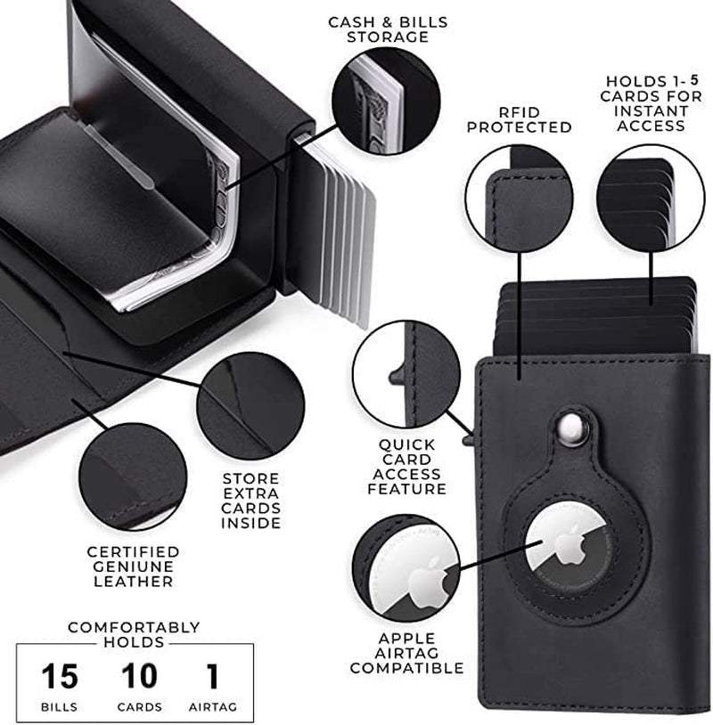 Ebhag868 Smart Card Clip Wallet with Durable One-Press, Quick-Access Card Holders, Integrates Cutting Edge Tracking & RFID Blocking Technology (Airtag NOT Included) - Brown  Generic   