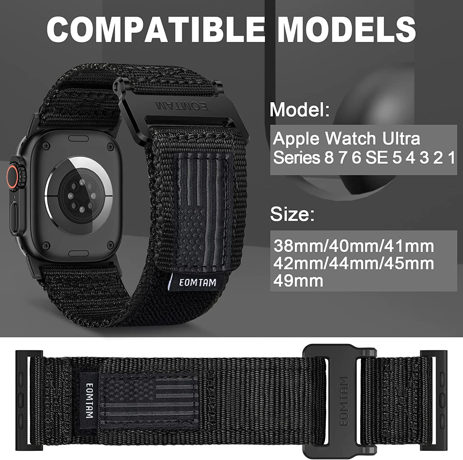 EOMTAM Width 30MM Men Soft Nylon Strap for Apple Watch Band Ultra 49Mm 45Mm 44Mm 42Mm 41Mm 40Mm 38Mm, Rugged Sport Woven Adjustable Wristband for Iwatch Series 8 SE 7 6 5 4 3  EOMTAM   